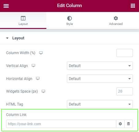 Make columns clickable in elementor (link field)