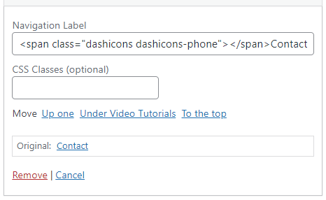 Dashicon icon in WordPress menu