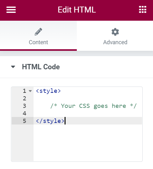 Add CSS to Elementor with HTML widget