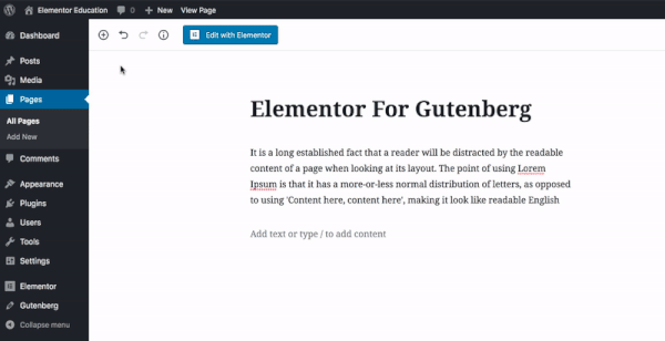 Add the Elementor Library block in the Gutenberg Editor