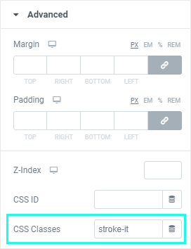 Add custom stroke-it CSS class in Elementor