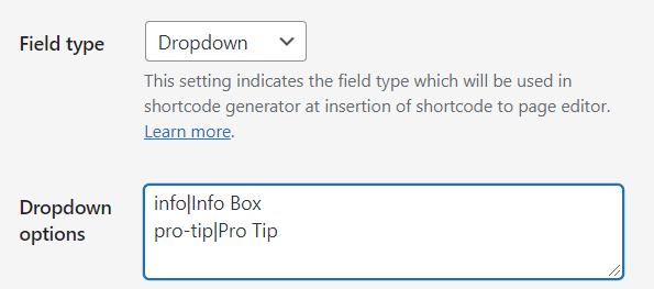option/value pairs for the Dropdown attribute in Shortcodes Ultimate custom shortcode
