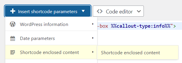 Shortcoder enclosed content parameter