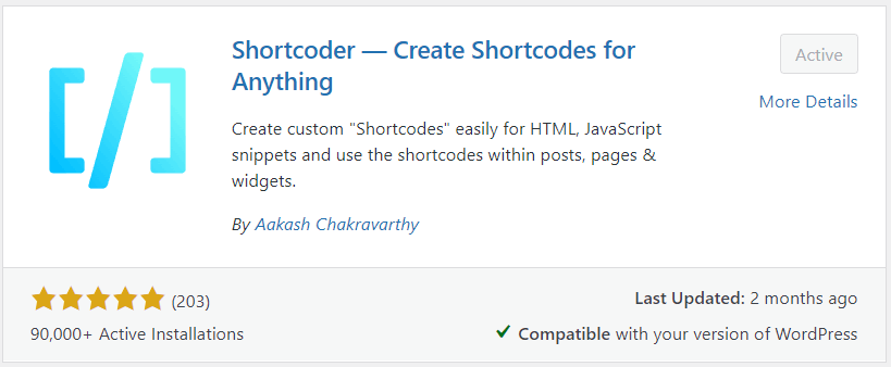 Shortcoder install link in WordPress repository