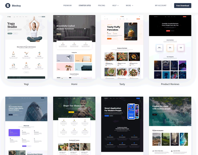 Blocksy starter site templates