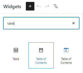 Add a table of contents widget to sidebar