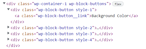 HTML structure of Gutenberg button block