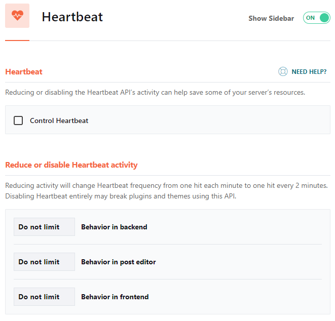 WPRocket heartbeat settings