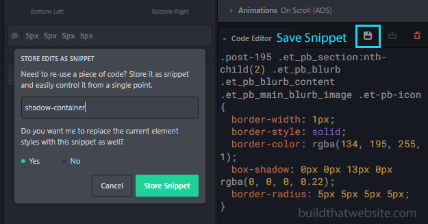 Save custom snippets for later re-use (CSS Hero)
