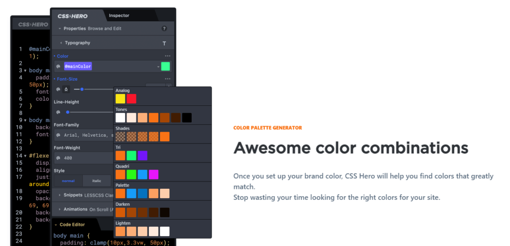 Color palette suggestions in CSS Hero