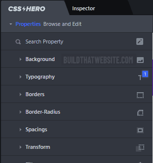 Search for a CSS property in CSS Hero