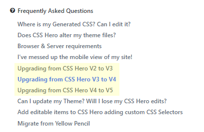 CSS Hero documentation on how to upgrade CSS Hero versions